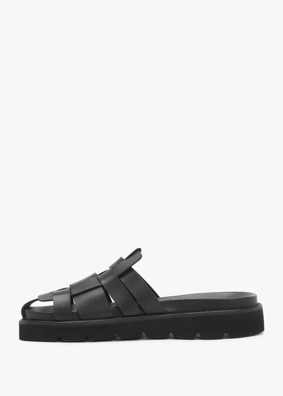 Solattie Black Leather Lattice Closed Toe Mules