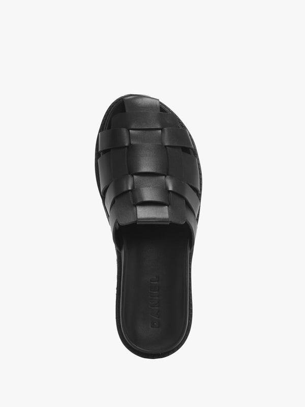 Solattie Black Leather Lattice Closed Toe Mules