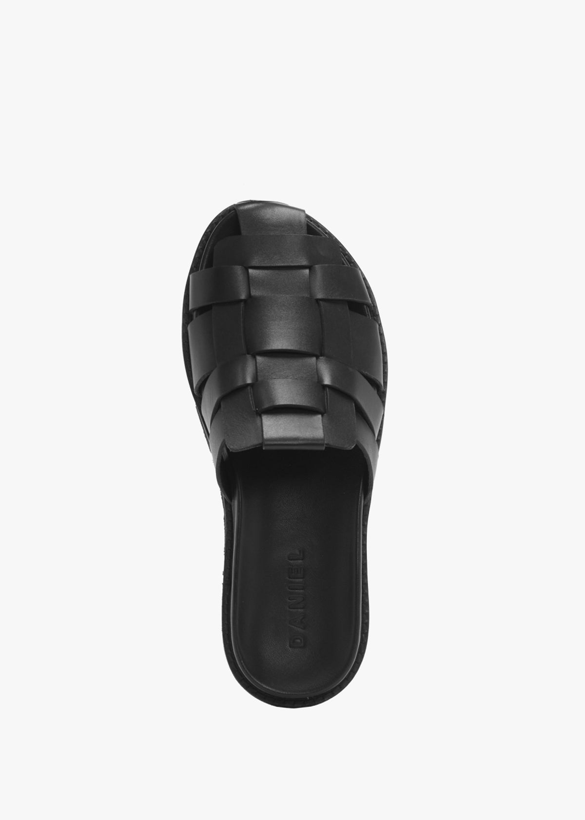Solattie Black Leather Lattice Closed Toe Mules