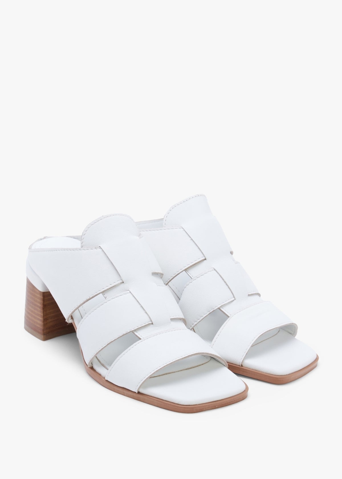 Somaria White Leather Lattice Block Heel Mules