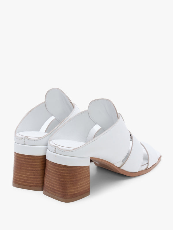Somaria White Leather Lattice Block Heel Mules