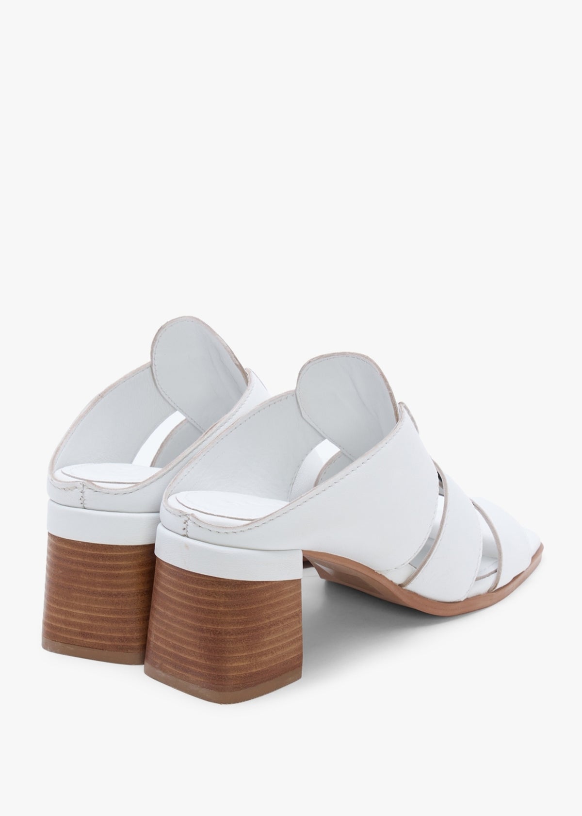 Somaria White Leather Lattice Block Heel Mules