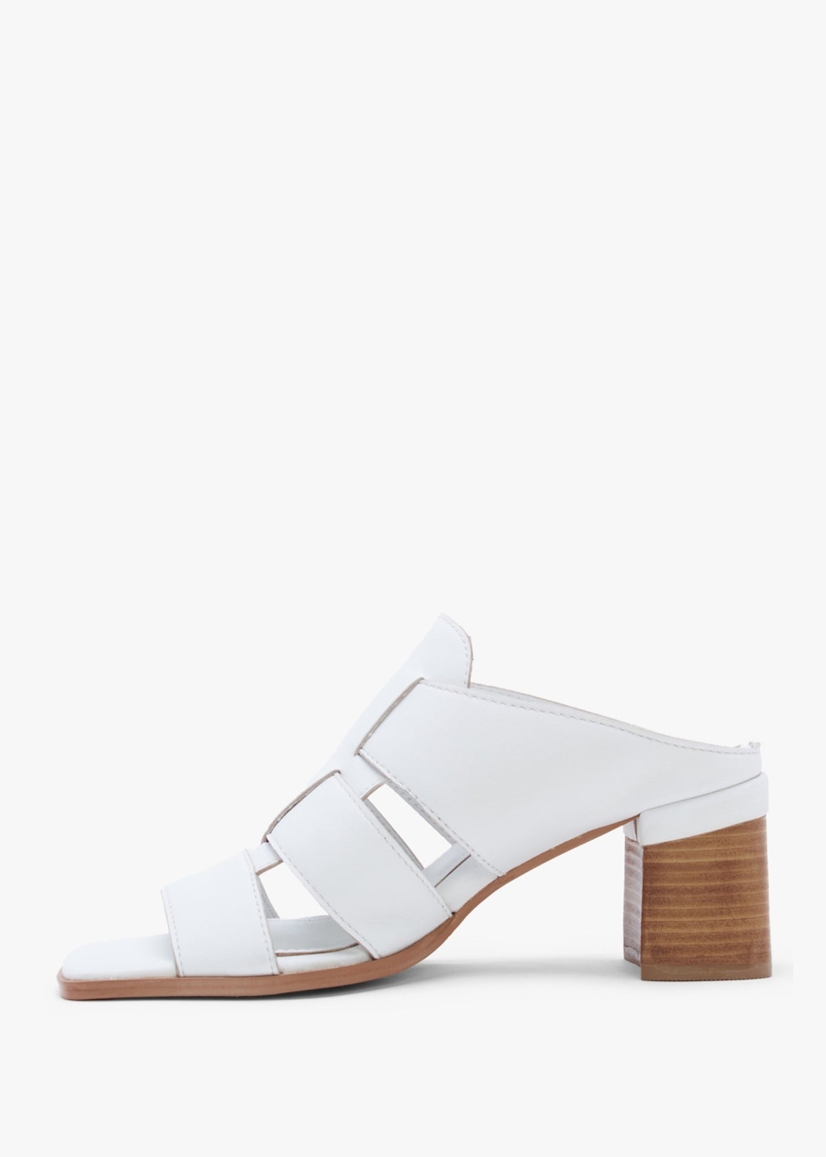 Somaria White Leather Lattice Block Heel Mules