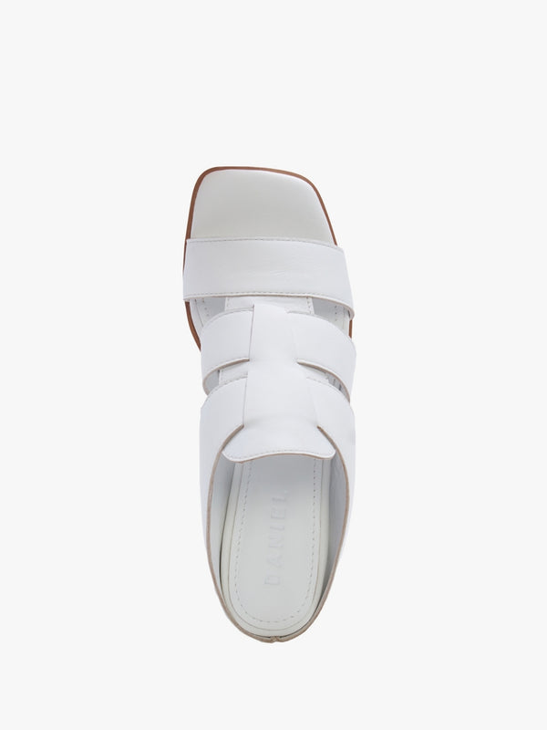 Somaria White Leather Lattice Block Heel Mules