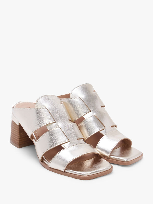 Somaria Gold Leather Lattice Block Heel Mules