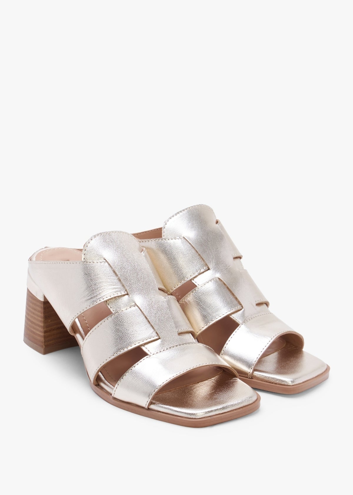 Somaria Gold Leather Lattice Block Heel Mules