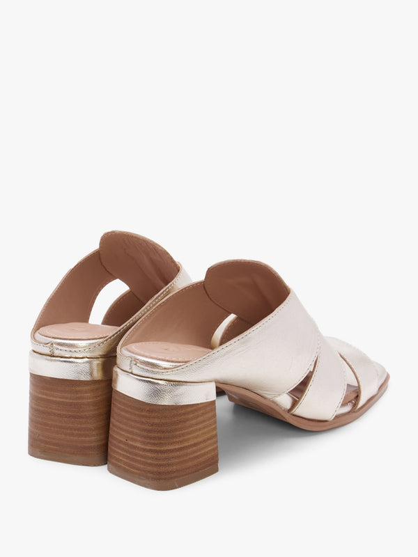 Somaria Gold Leather Lattice Block Heel Mules