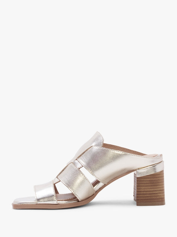 Somaria Gold Leather Lattice Block Heel Mules