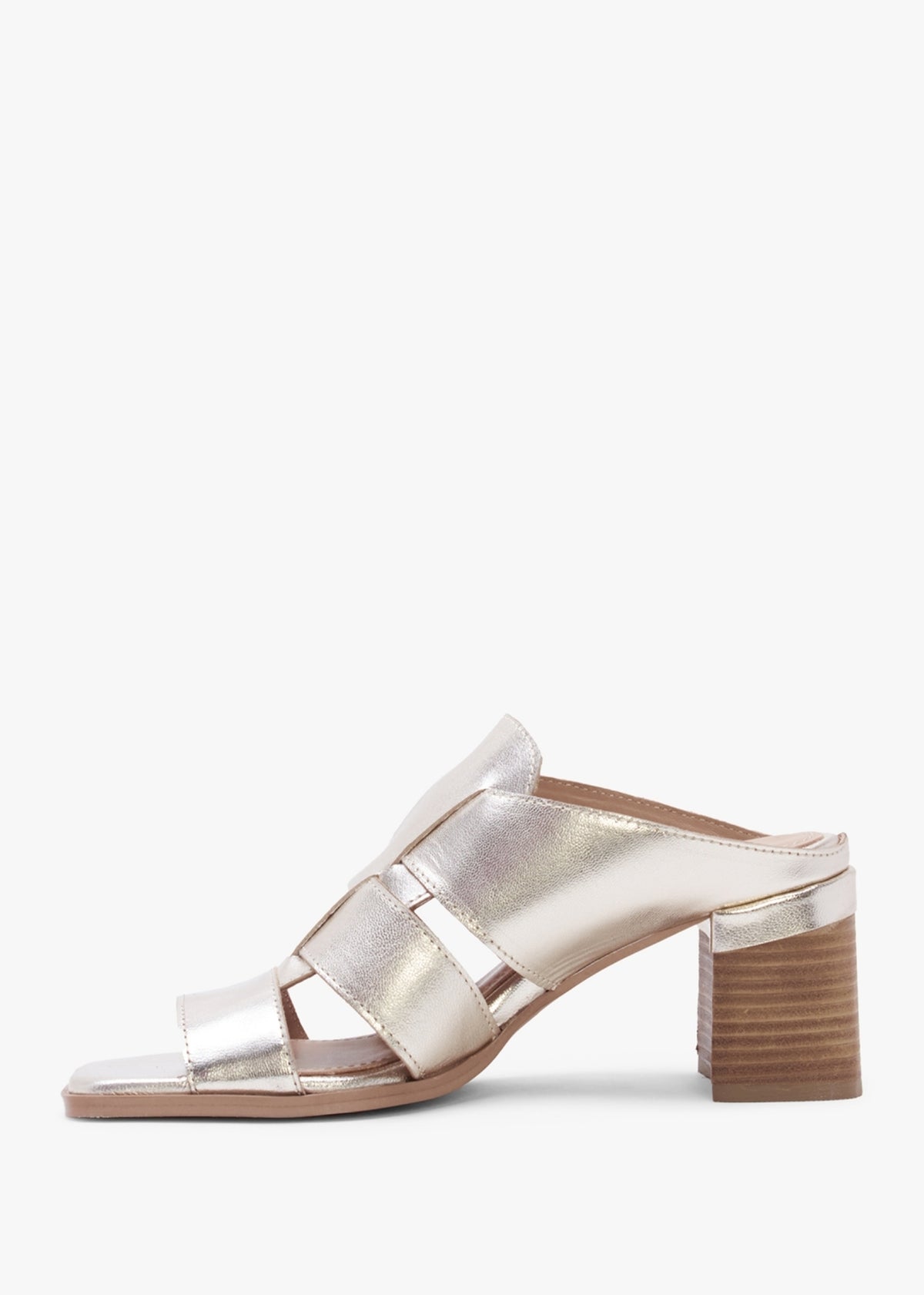 Somaria Gold Leather Lattice Block Heel Mules