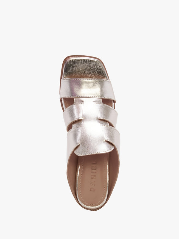 Somaria Gold Leather Lattice Block Heel Mules