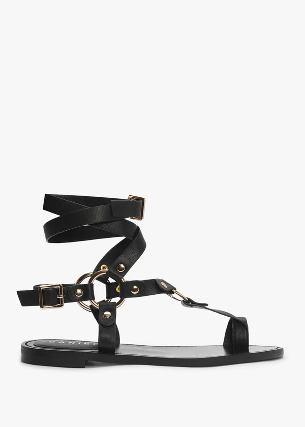 Sophie Black Leather Ankle Tie Sandals