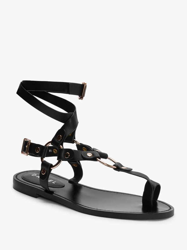 Sophie Black Leather Ankle Tie Sandals