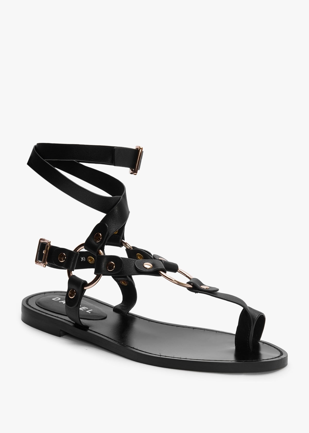 Sophie Black Leather Ankle Tie Sandals