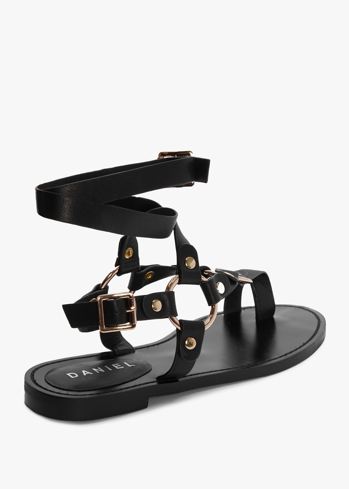 Sophie Black Leather Ankle Tie Sandals