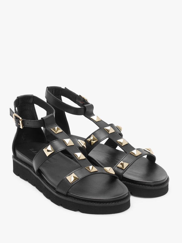Sostudded Black Leather Gladiator Sandals