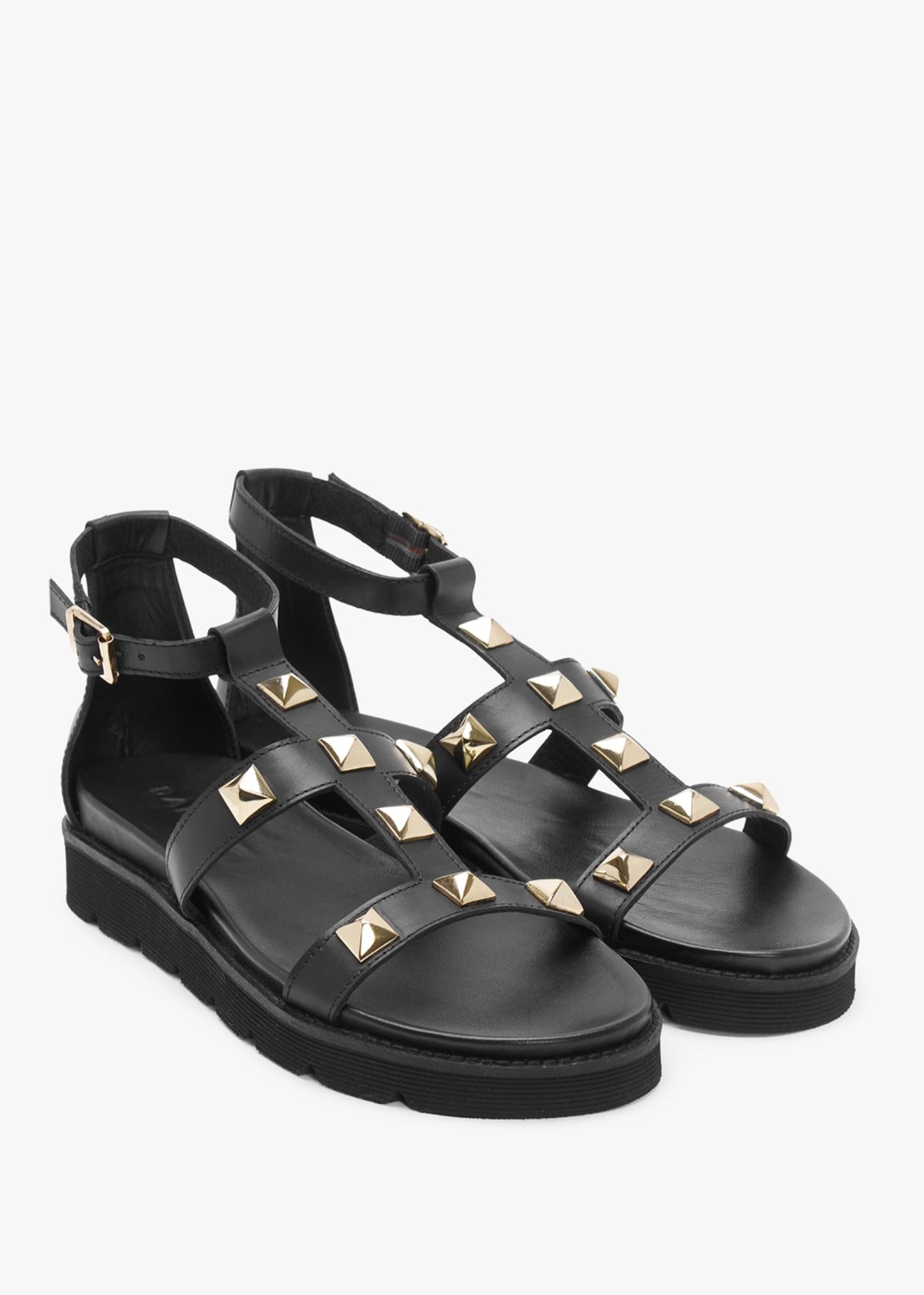 Sostudded Black Leather Gladiator Sandals