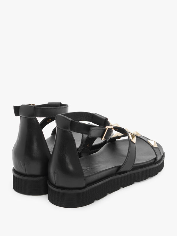 Sostudded Black Leather Gladiator Sandals