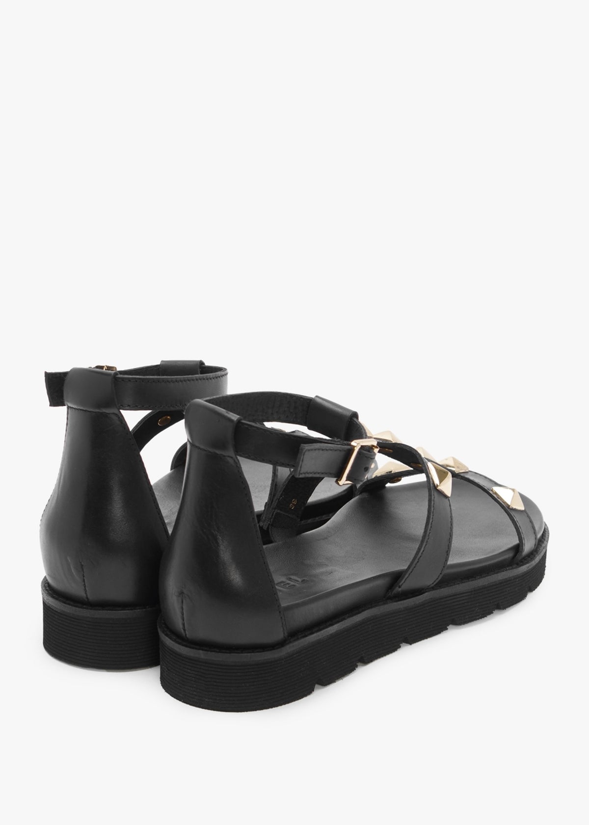 Sostudded Black Leather Gladiator Sandals