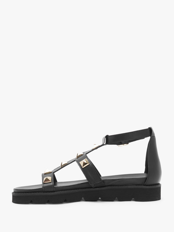 Sostudded Black Leather Gladiator Sandals
