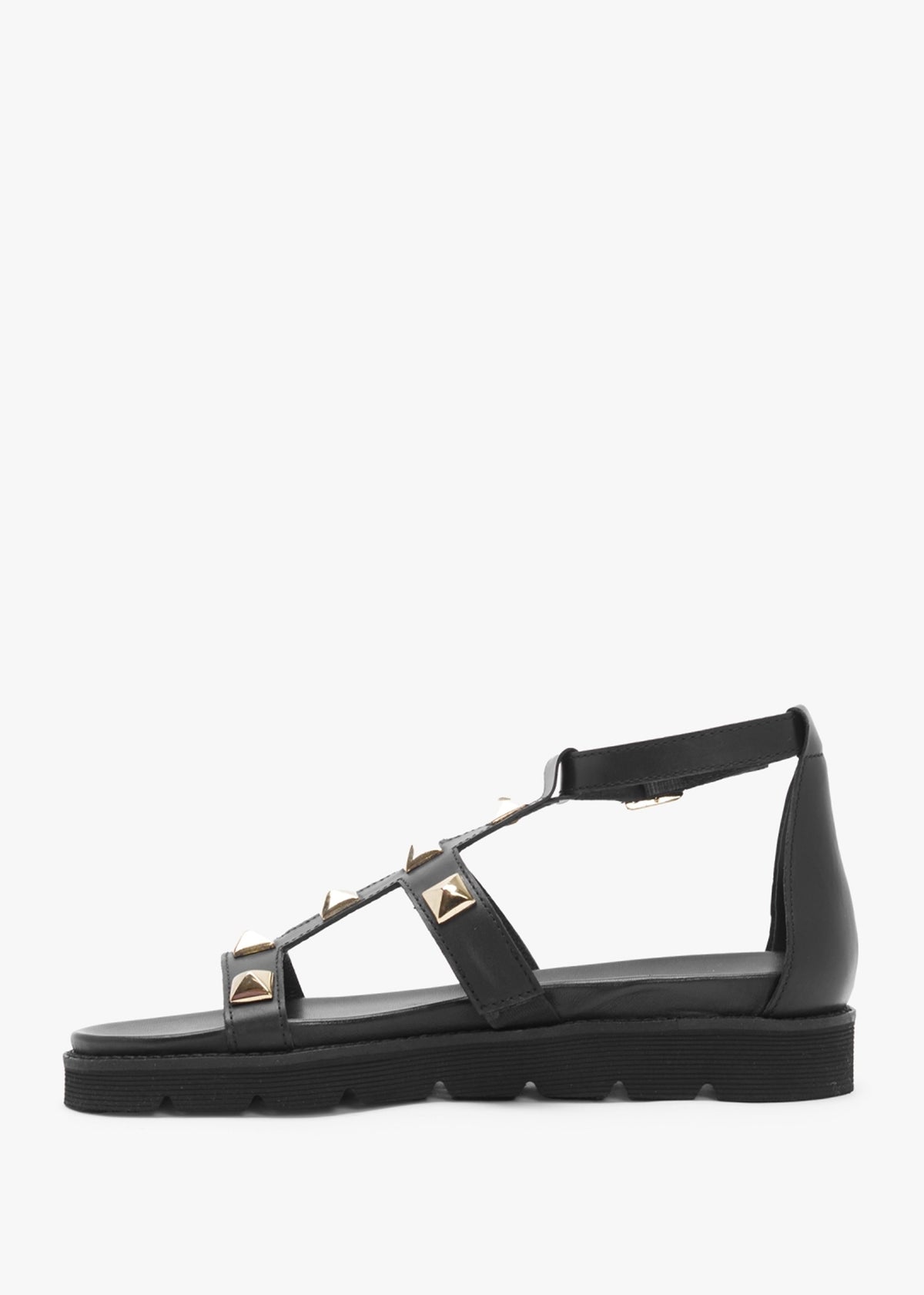 Sostudded Black Leather Gladiator Sandals