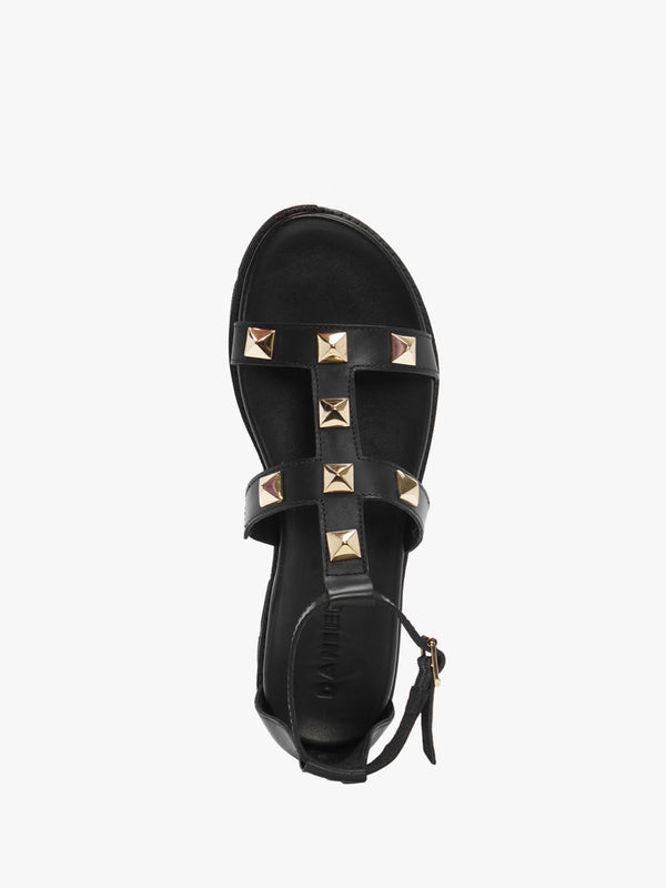 Sostudded Black Leather Gladiator Sandals