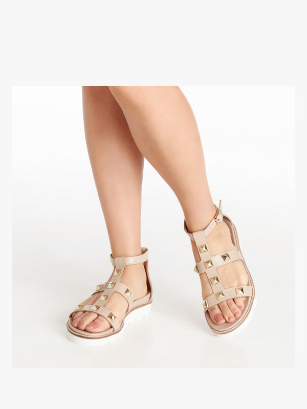 Sostudded Beige Leather Gladiator Sandals