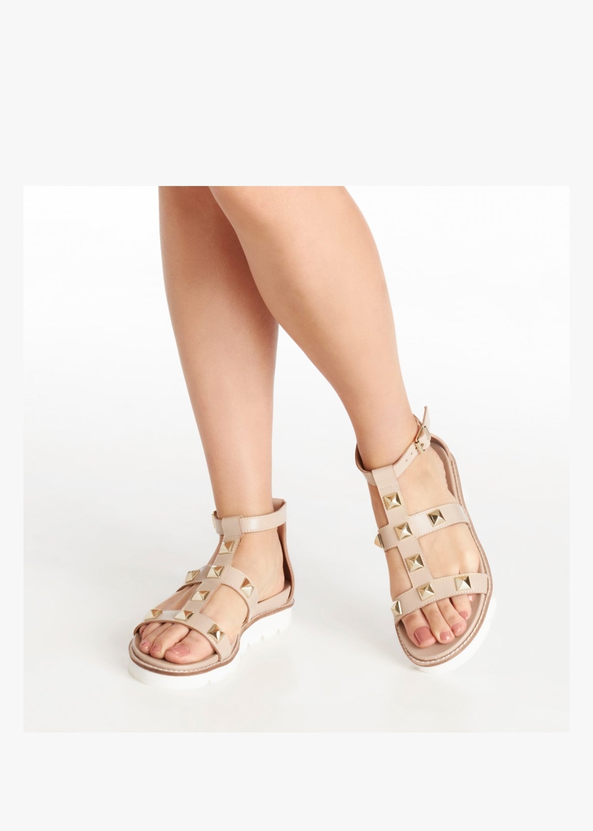Sostudded Beige Leather Gladiator Sandals