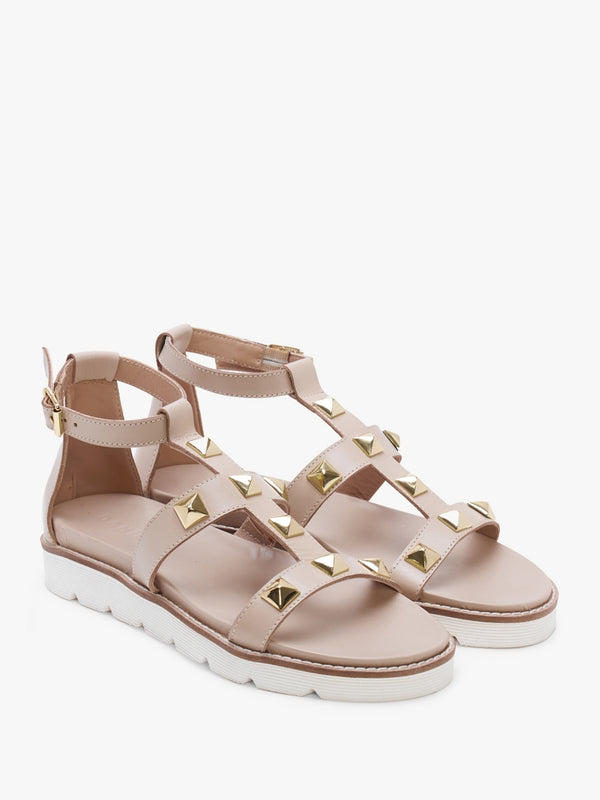 Sostudded Beige Leather Gladiator Sandals