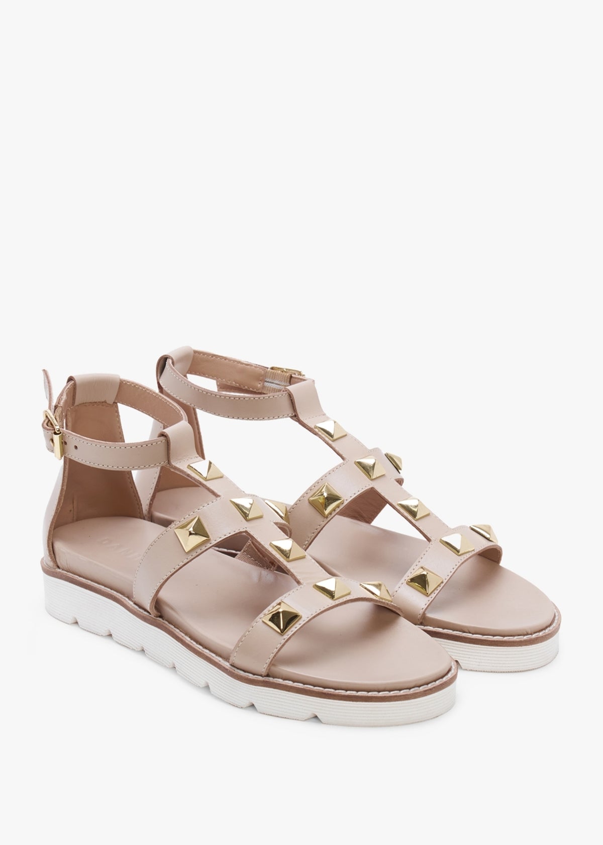 Sostudded Beige Leather Gladiator Sandals
