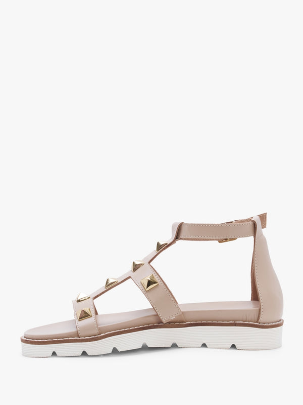 Sostudded Beige Leather Gladiator Sandals