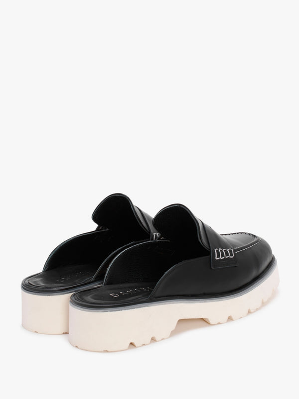 Beloba Black Leather Backless Loafers