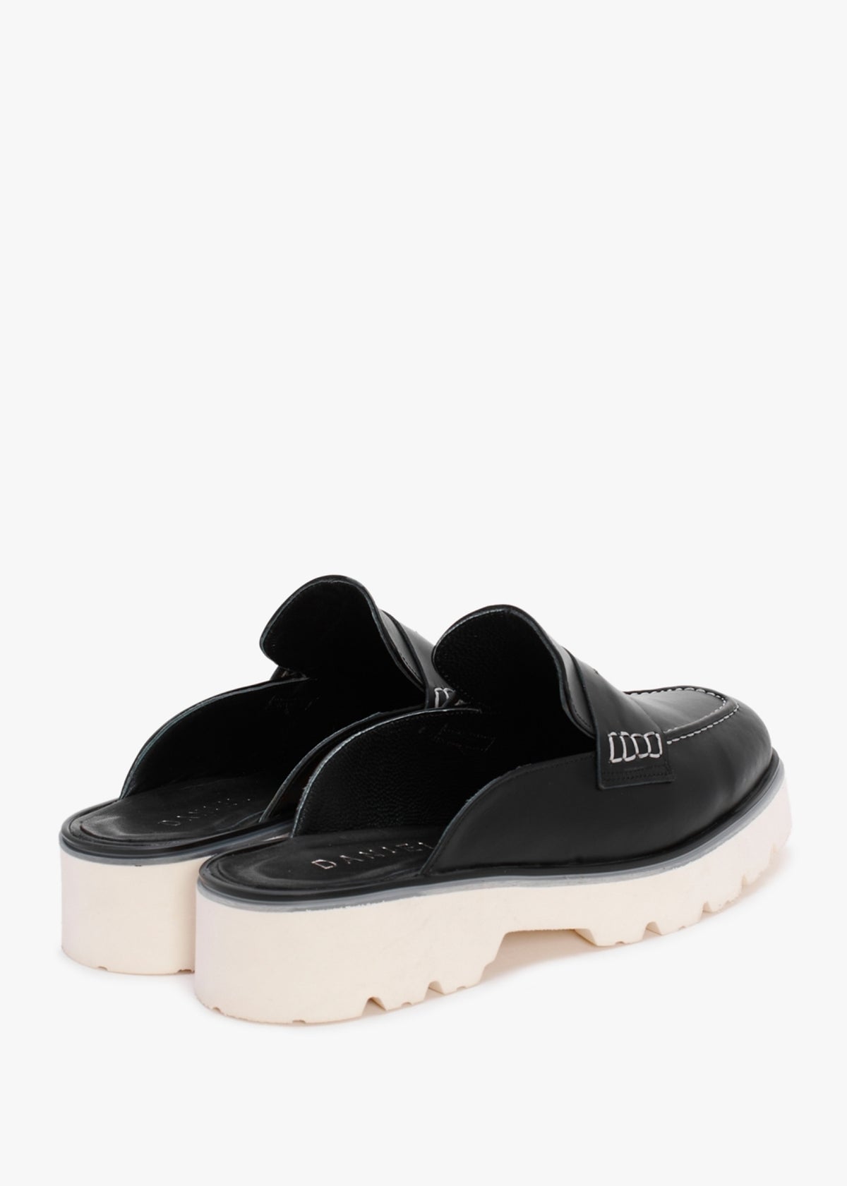 Beloba Black Leather Backless Loafers