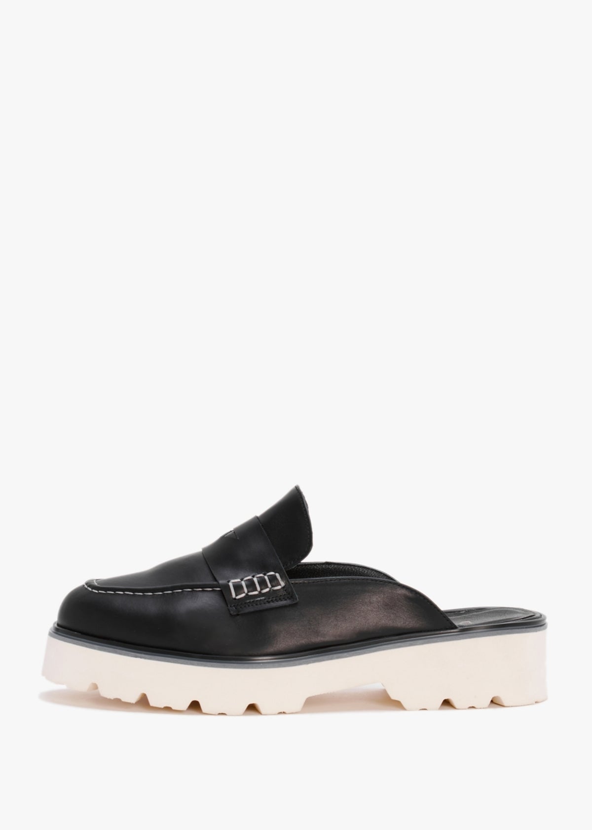 Beloba Black Leather Backless Loafers