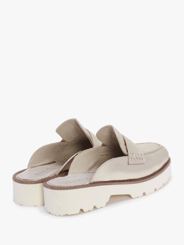 Beloba Gold Leather Backless Loafers