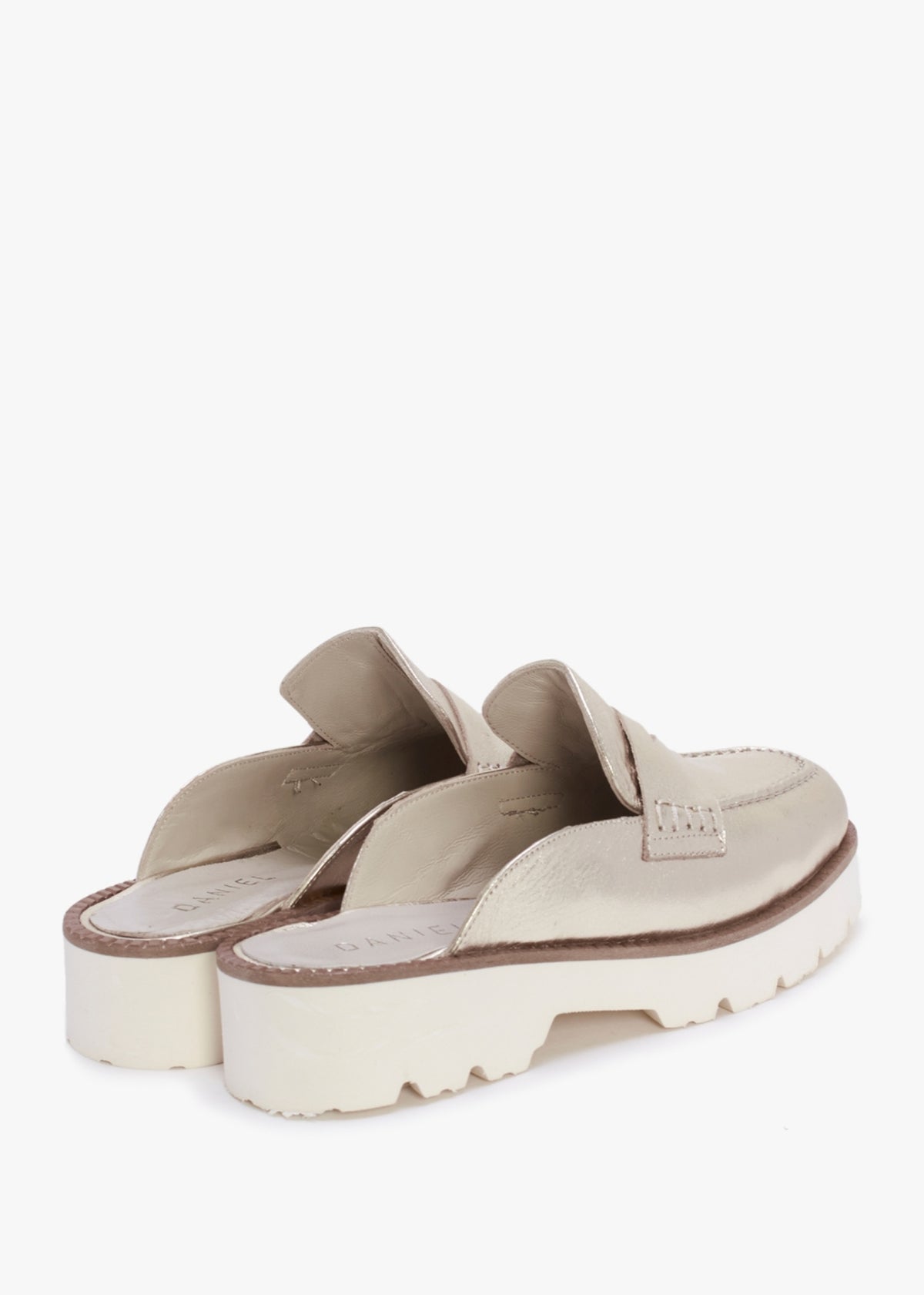 Beloba Gold Leather Backless Loafers