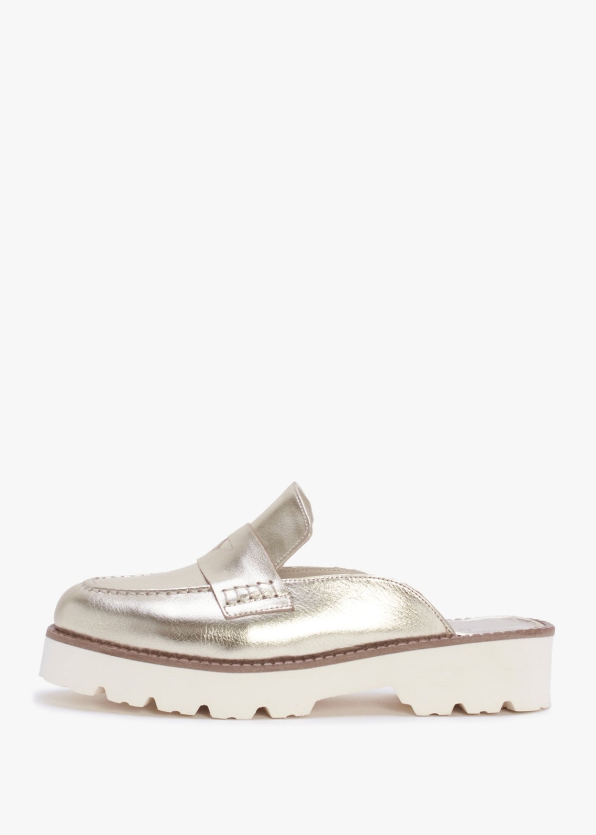 Beloba Gold Leather Backless Loafers