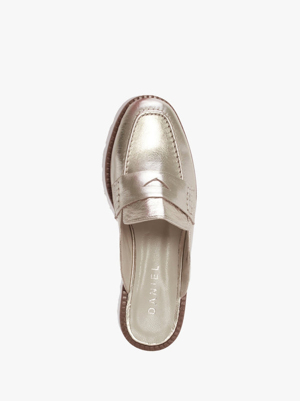 Beloba Gold Leather Backless Loafers