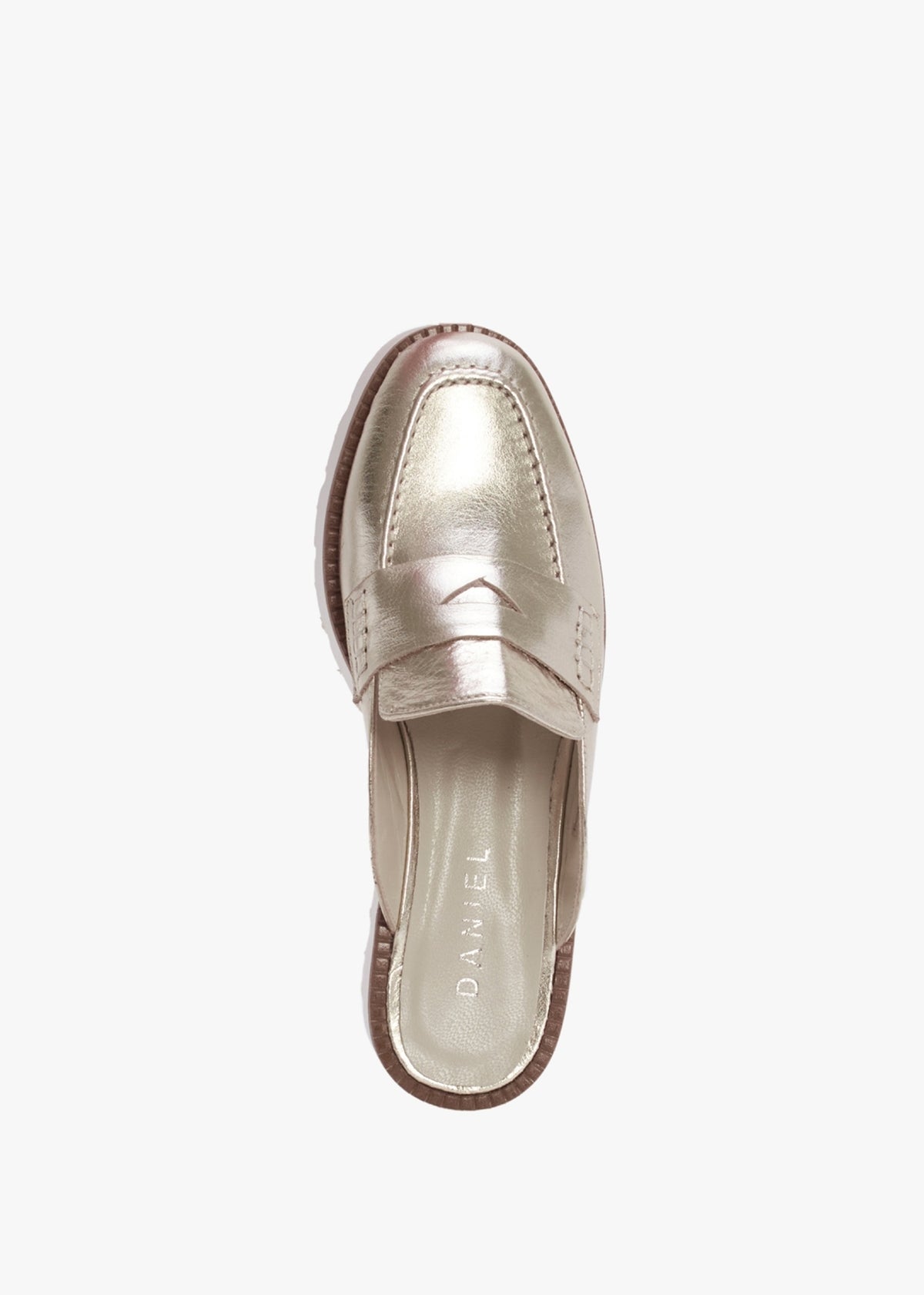 Beloba Gold Leather Backless Loafers