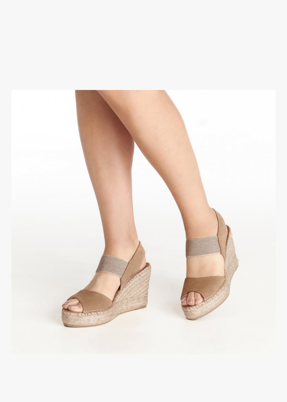 Ilasty Tan Suede Elasticated Front Strap Wedge Sandals