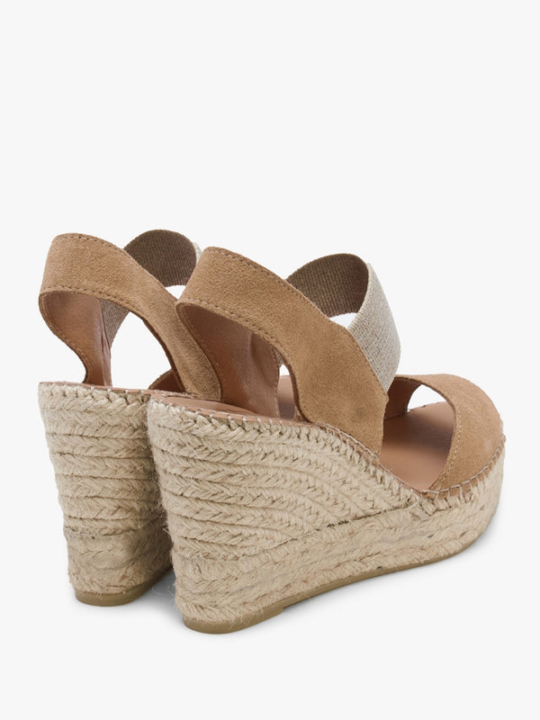 Ilasty Tan Suede Elasticated Front Strap Wedge Sandals