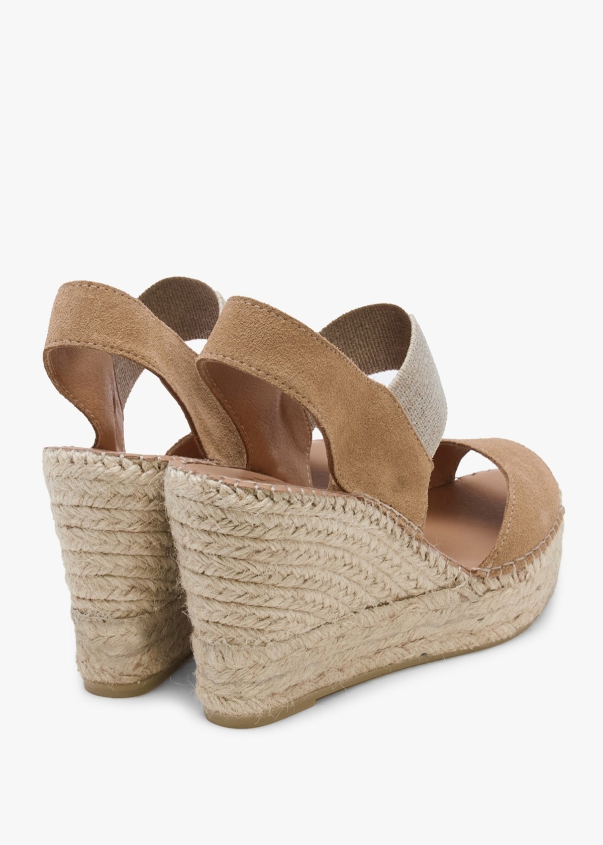 Ilasty Tan Suede Elasticated Front Strap Wedge Sandals