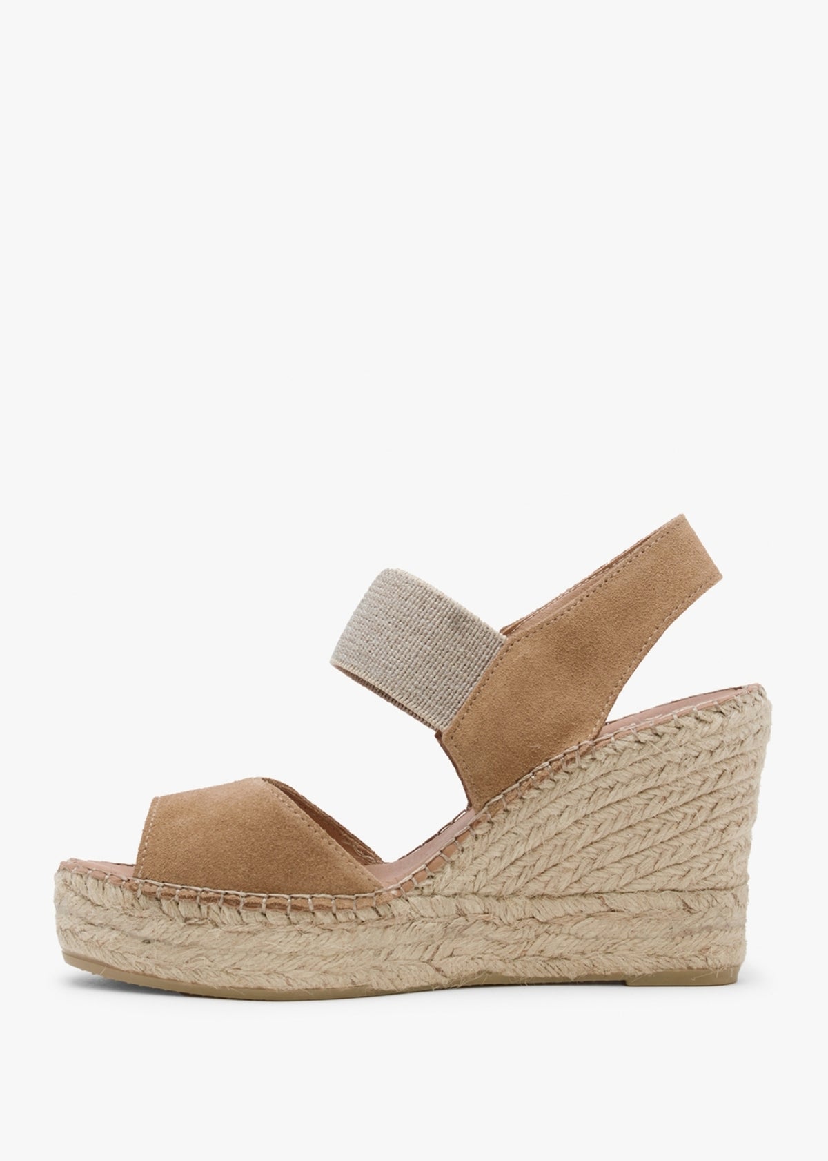 Ilasty Tan Suede Elasticated Front Strap Wedge Sandals
