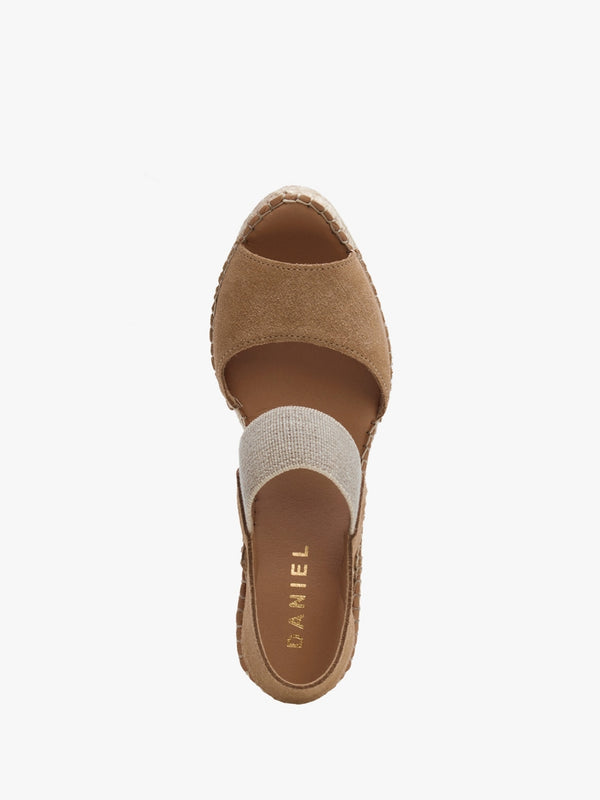 Ilasty Tan Suede Elasticated Front Strap Wedge Sandals