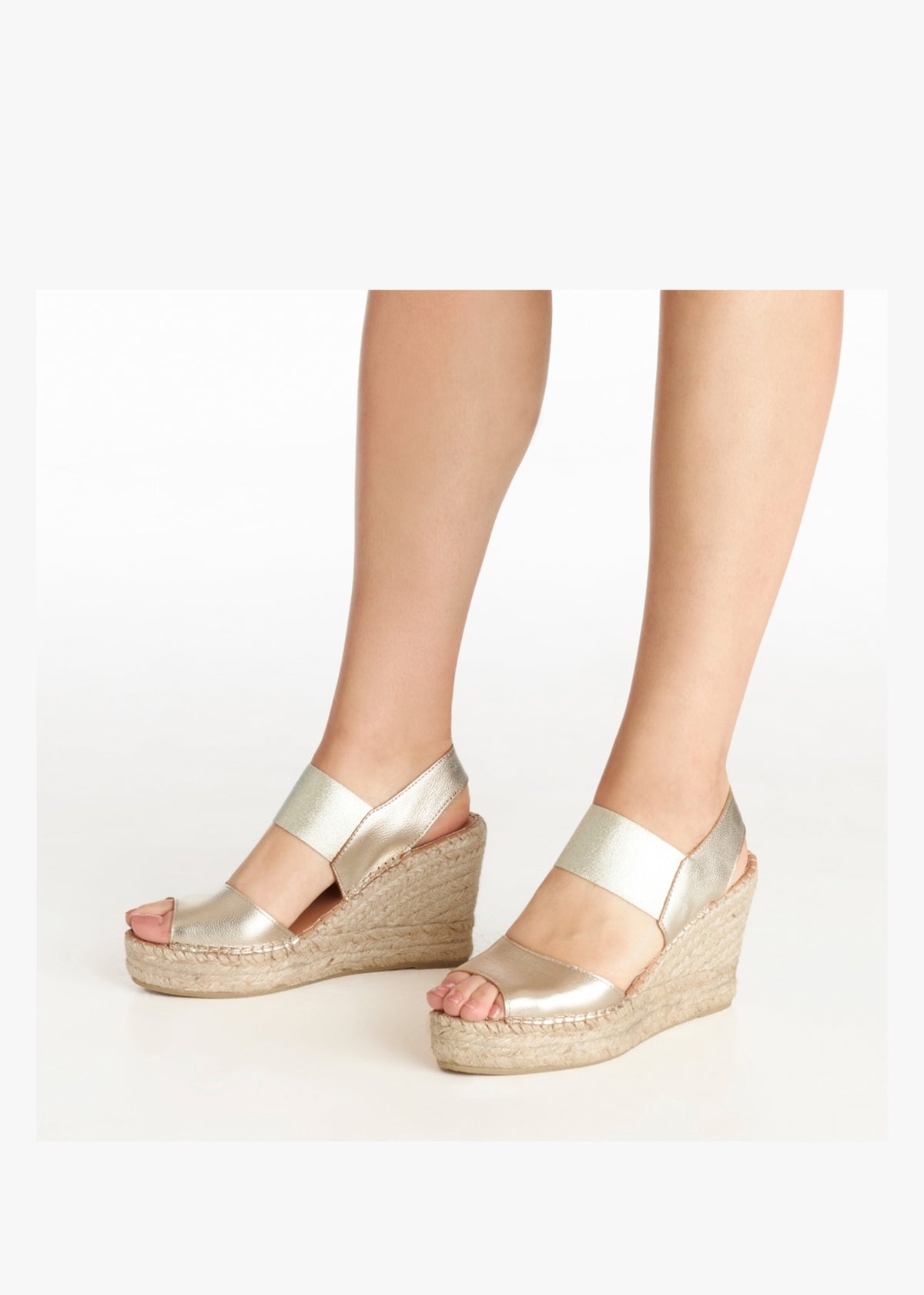 Ilasty Gold Leather Elasticated Front Strap Wedge Sandals