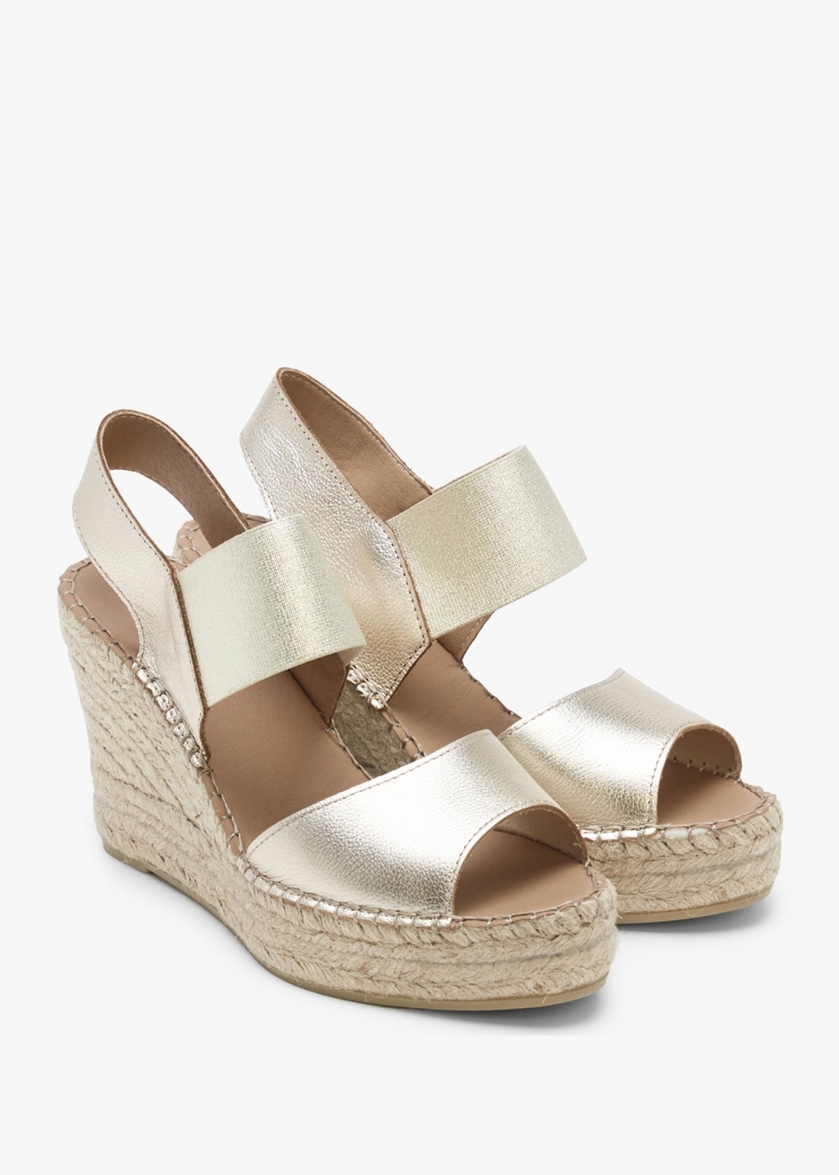 Ilasty Gold Leather Elasticated Front Strap Wedge Sandals