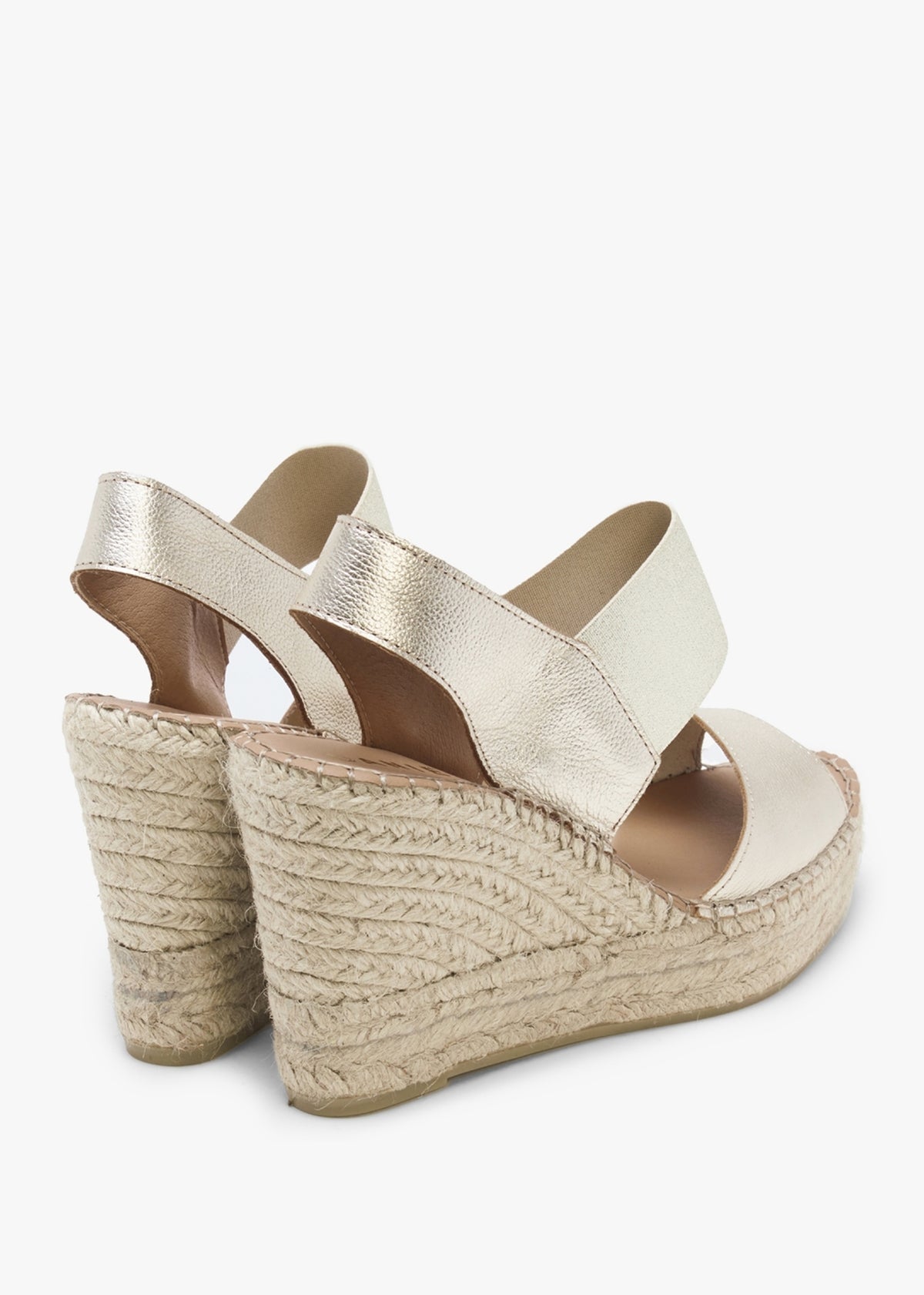 Ilasty Gold Leather Elasticated Front Strap Wedge Sandals