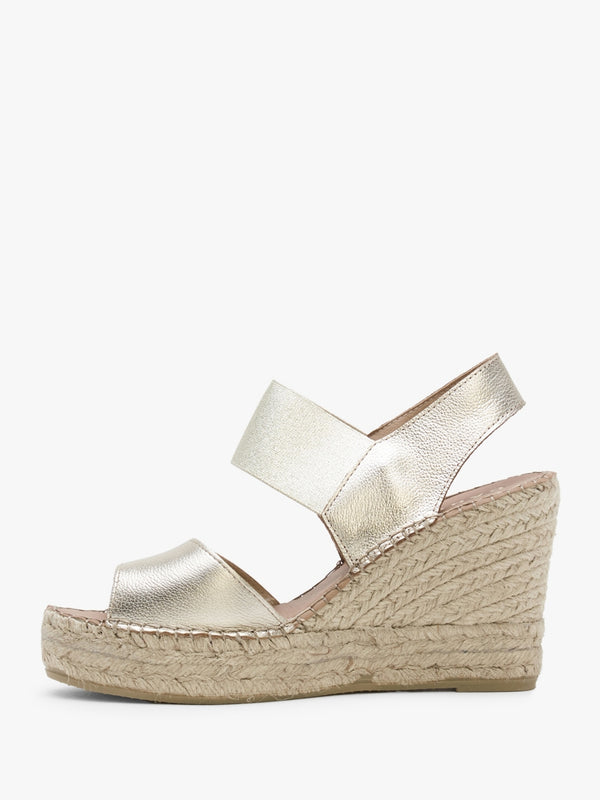 Ilasty Gold Leather Elasticated Front Strap Wedge Sandals