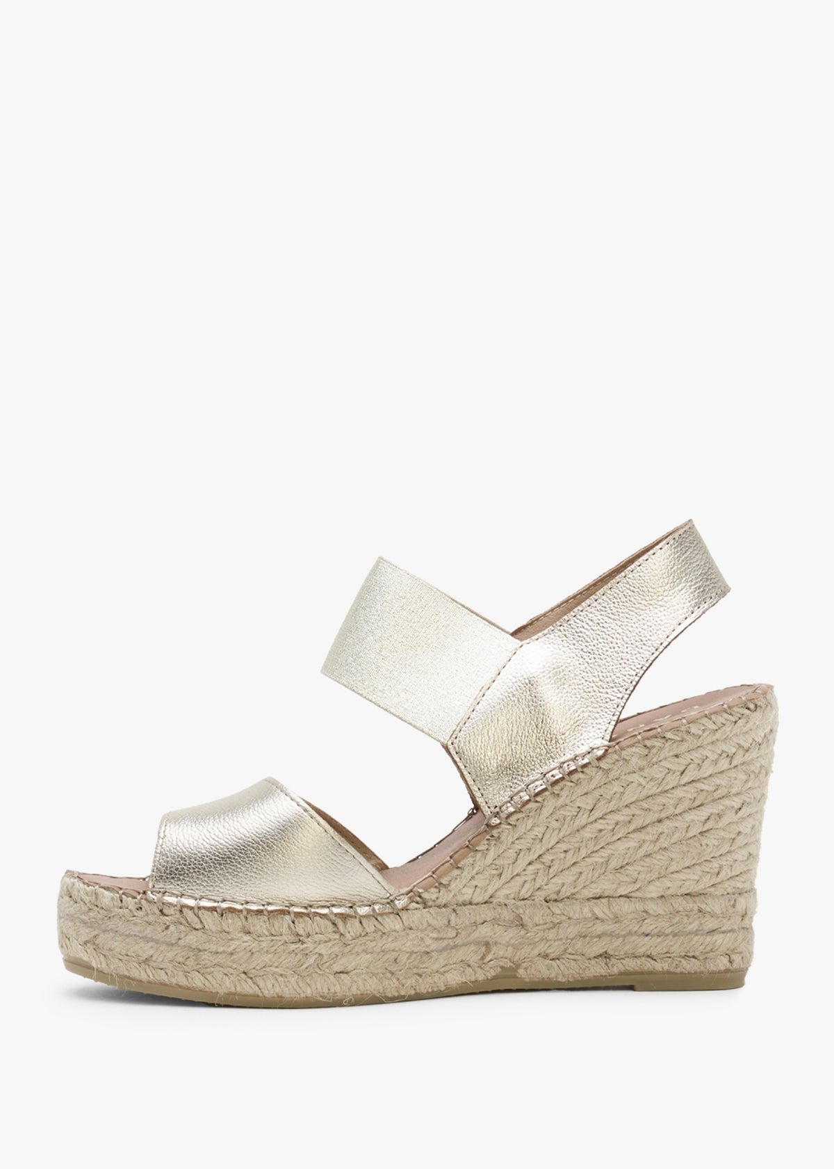Ilasty Gold Leather Elasticated Front Strap Wedge Sandals