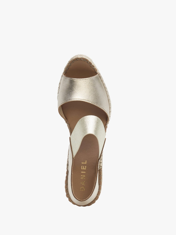 Ilasty Gold Leather Elasticated Front Strap Wedge Sandals