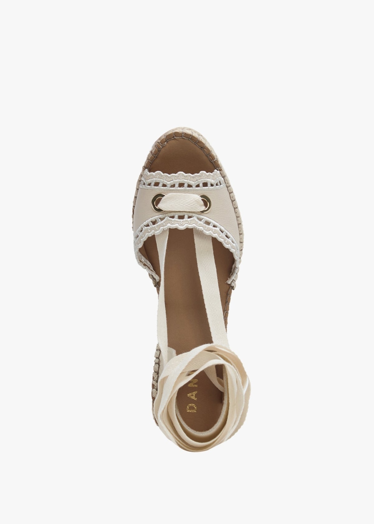 Ilazer White Leather Laser Cut Edge Ankle Tie Wedge Espadrilles